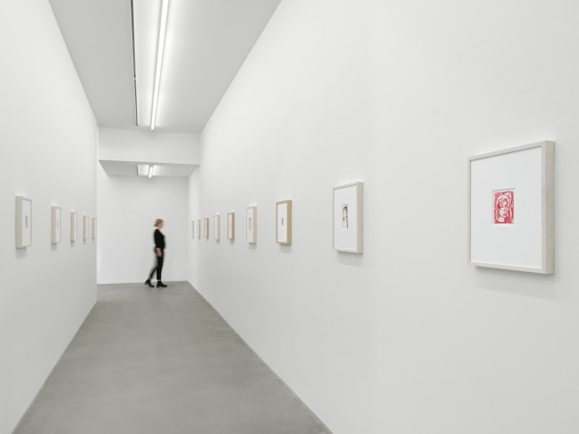 Installation view of drawings by Steven Shearer