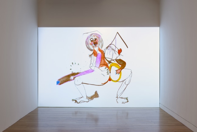 Installation view of video installation by Tschabalala Self