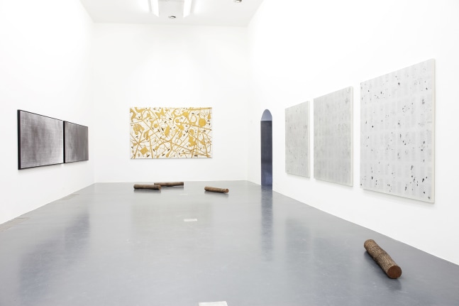 Installation view of paintings by Tim Rollins and K.O.S.