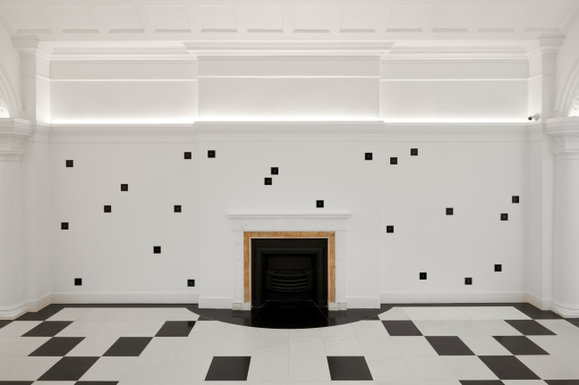 Installation by Gerwald Rockenschaub Romantic / Eclectic (Remodelled Carousel Edit) 2019 Acrylic glass tiles, metal screws, washers Each 12 x 12 x 0,3 cm Installation view, Galerie Thaddaeus Ropac, Ely House, London, 2019