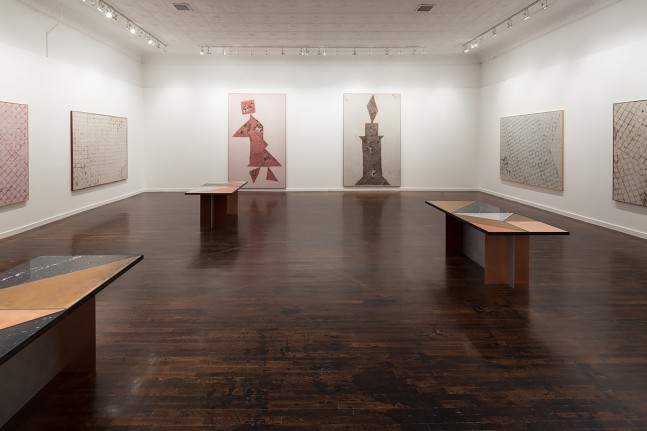 Installation view of works by Sam Falls