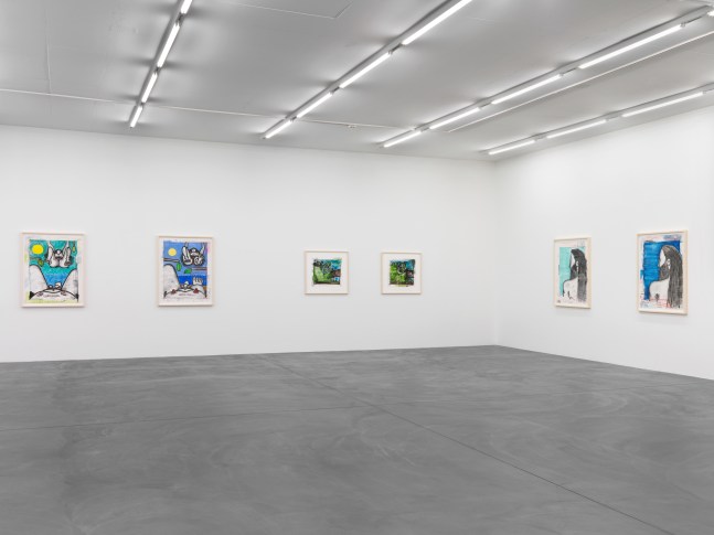 Installation view of Carroll Dunham monotypes exhibition