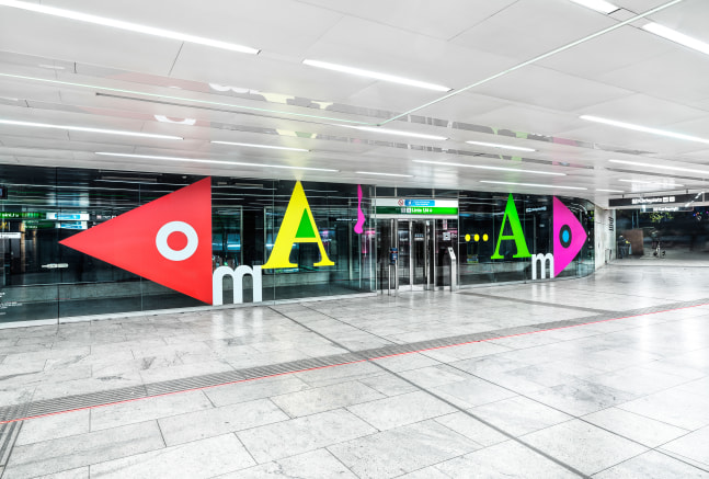 Installation view of wall works by Gerwald Rockenschaub