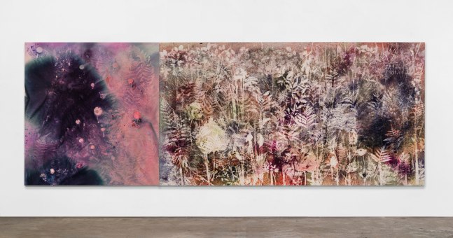 Sam Falls Night Rain, Morning Mist (Autumn) 2020 Pigment on canvas; 2 parts Total dims.: 170.5 x 477 x 3 cm / 67 1/8 x 187 3/4 x 1 1/8 in