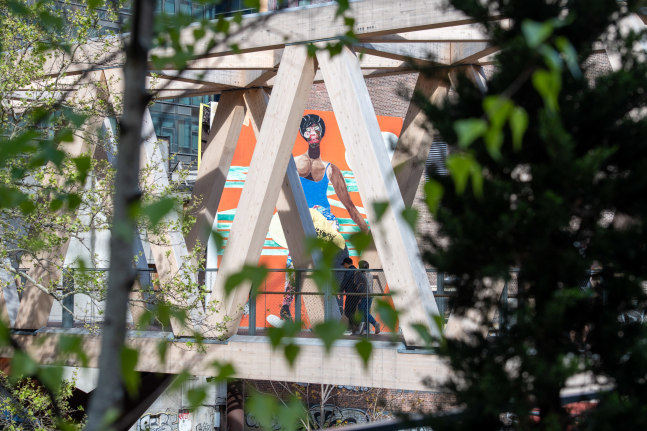 Installation view, Tschabalala Self, Loosie in the Park, Highline Billboard, New York, 2024