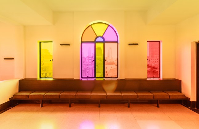 Installation view of sculptures by Ugo Rondinone