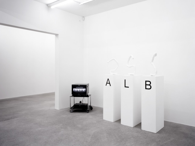 Installation view of Franz West sculptures and prints exhibition