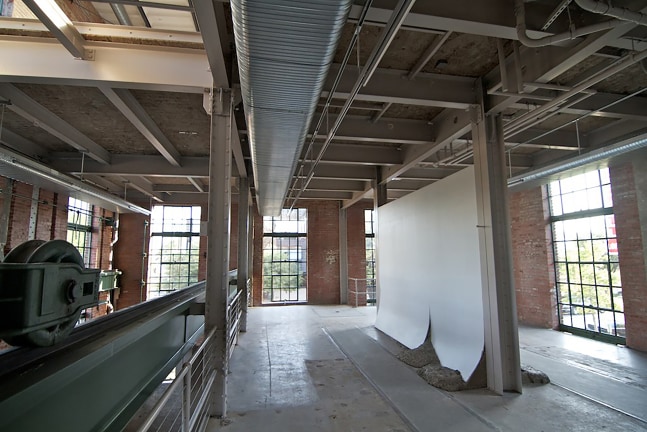 Installation view of sculpture by Oscar Tuazon