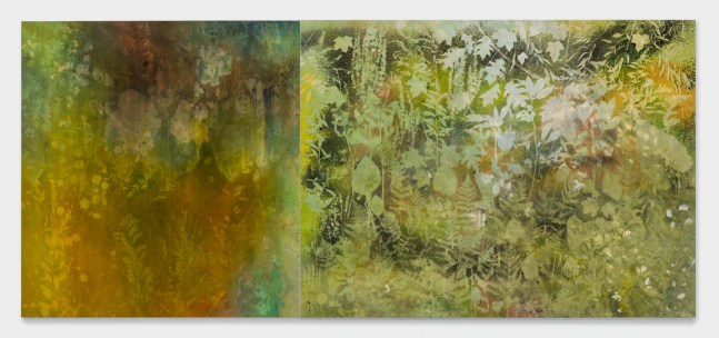 green abstract painting with natural pigments by Sam Falls