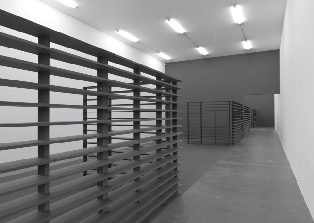 Installation view of sculptures by Liam Gillick