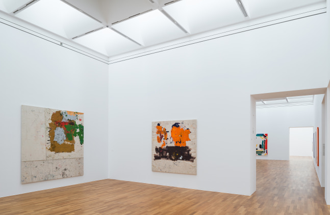 Installation view of paintings by Joe Bradley