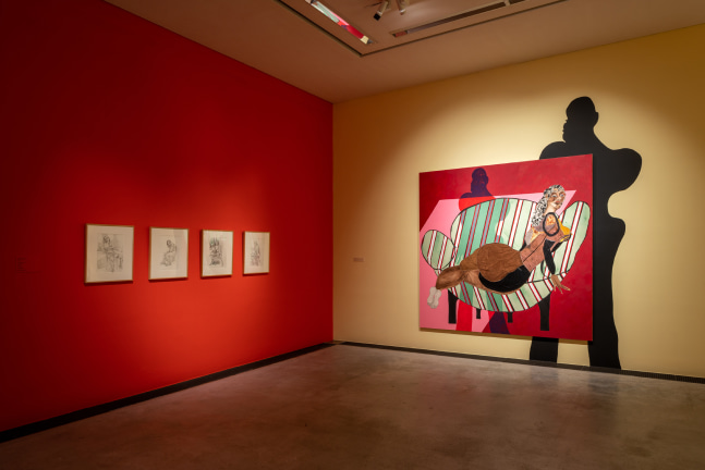 installation view of painting and drawings by Tschabalala Self