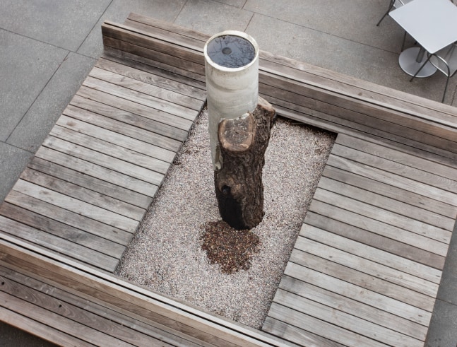 Installation view of sculpture by Oscar Tuazon