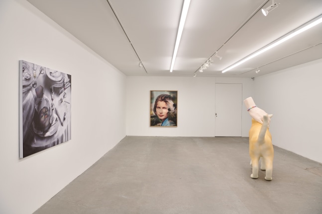 Installation views of paintings by Louisa Gagliardi and sculptures and lenticular works by Yves Scherer
