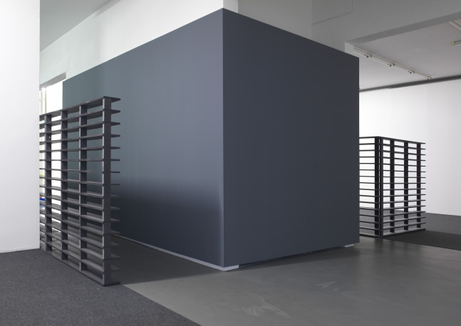 Installation view of sculptures by Liam Gillick