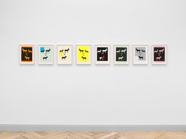 Installation view of Valentin Carron collage and sculpture exhibition