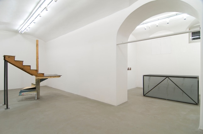 Installation view of works by Oscar Tuazon