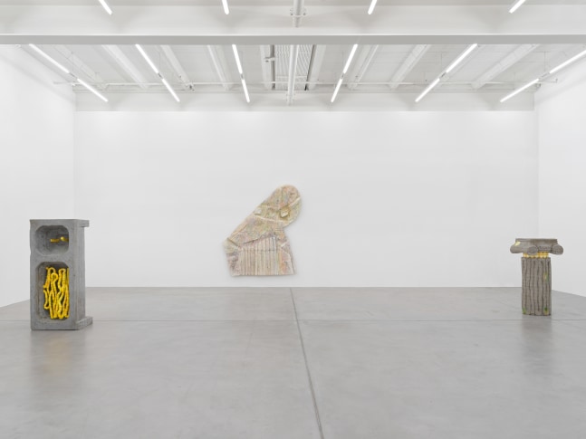 Installation view of Justin Matherly sculpture and wall relief exhibition