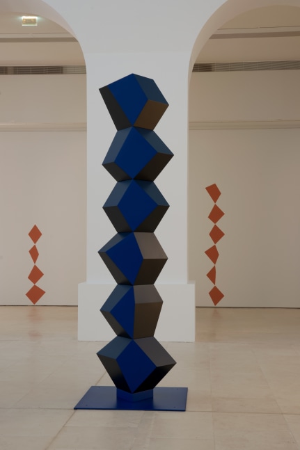 Installation view of sculptures and painting by Angela Bulloch