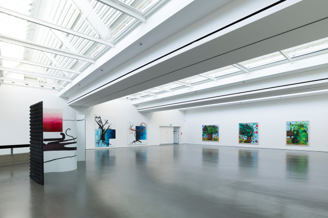 Installation view of paintings by Albert Oehlen and Carroll Dunham