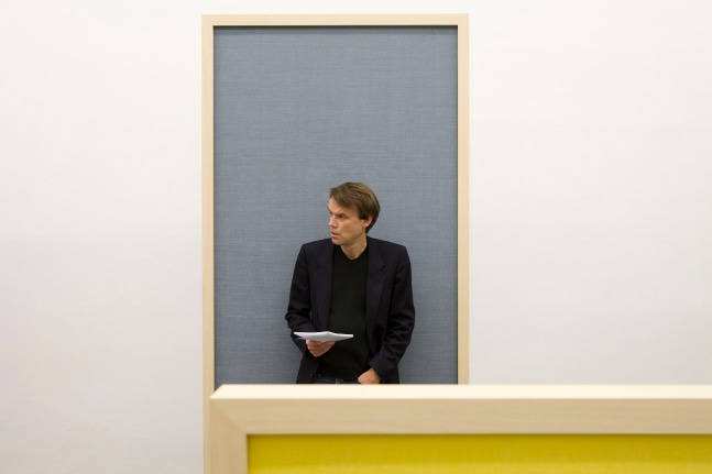 Installation view of sculptures by Liam Gillick