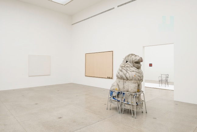 Installation view of sculptures by Justin Matherly and various works by other artists