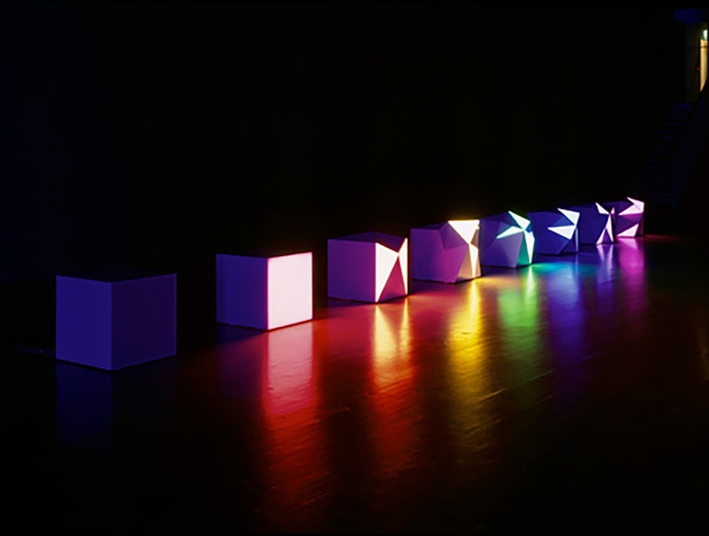 Installation view of sculptures by Angela Bulloch