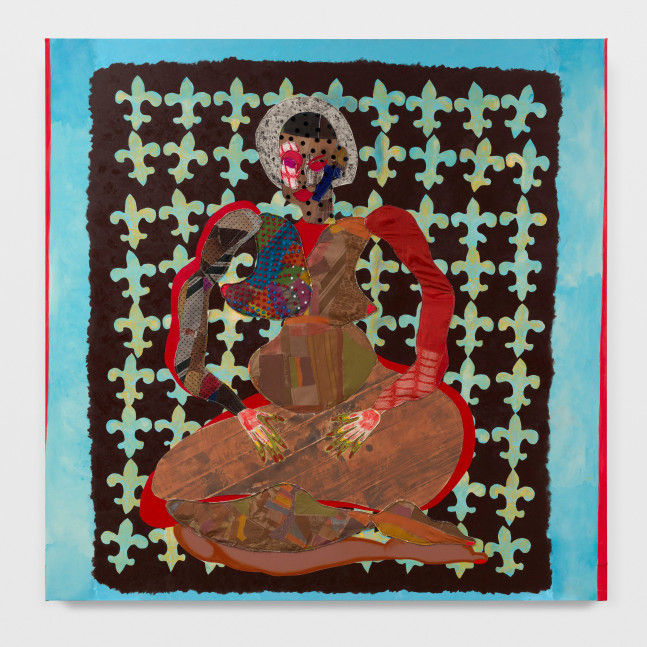 Incarnation

2024

Acrylic paint, oil paint, fabric, thread, painted canvas on canvas

244 x 244 cm / 96 x 96 in

&amp;copy; Tschabalala Self