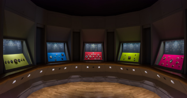 installation view of paintings by Sofia Mitsola