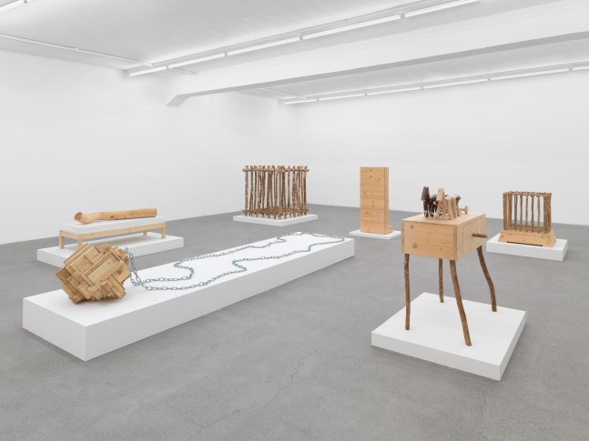 Installation view of Jean-Frédéric Schnyder paintings and sculpture exhibition