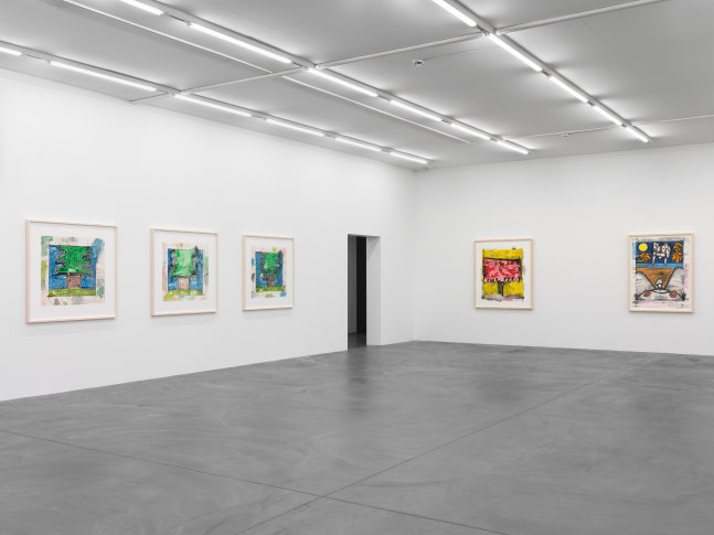 Installation view of Carroll Dunham monotypes exhibition