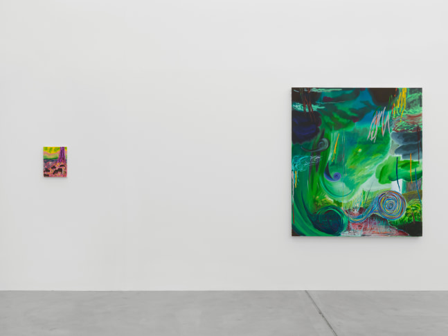 Installation view of Shara Hughes paintings exhibition