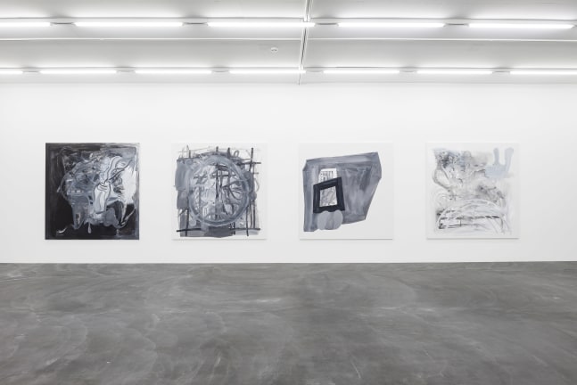 Installation view of Tobias Pils paintings and works on paper exhibition