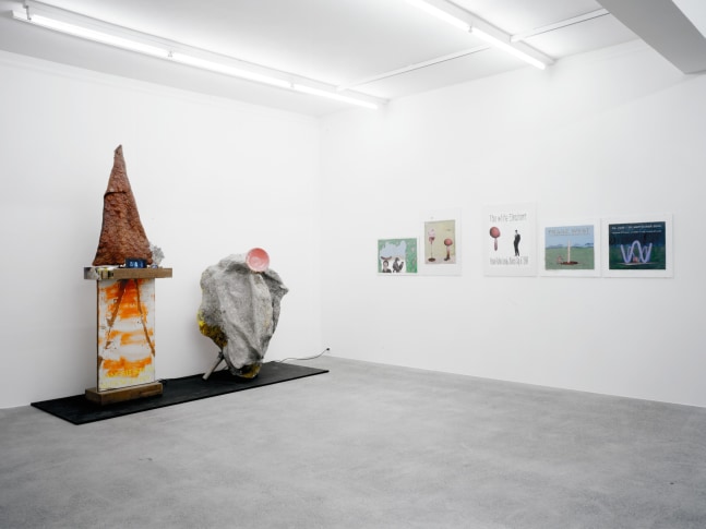 Installation view of Franz West sculptures and prints exhibition