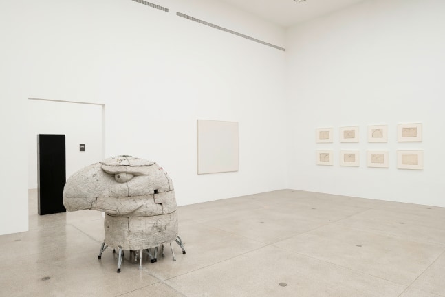 Installation view of sculptures by Justin Matherly and various works by other artists