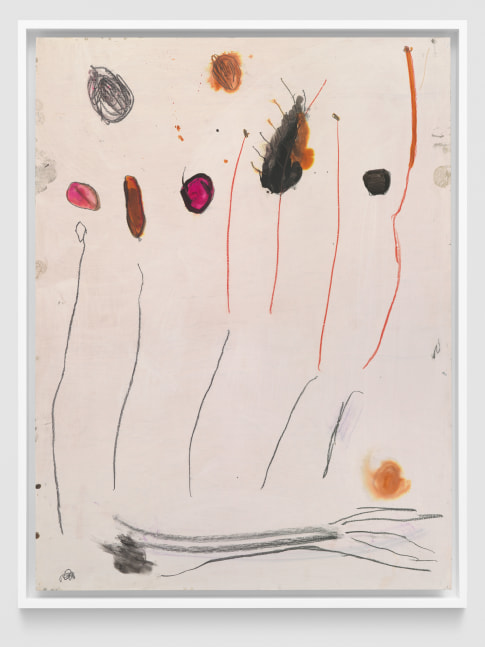 Josh Smith Untitled 2014 Rabbit skin glue, calcium carbonate, white pigment, ink, watercolor, graphite, grease pencil and paint pen on panel; framed Image 122 x 91.5 cm / 48 x 36 in Frame 128.5 x 98 x 5.5 cm / 50 1/2 x 38 1/2 x 2 1/8 in