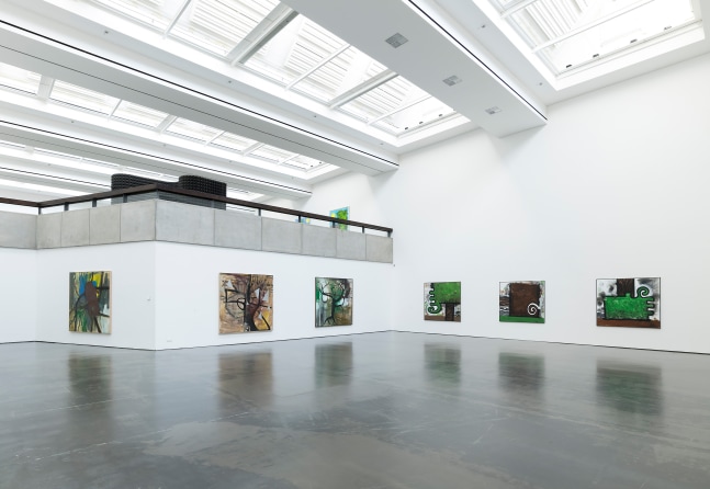 Installation view of paintings by Albert Oehlen and Carroll Dunham