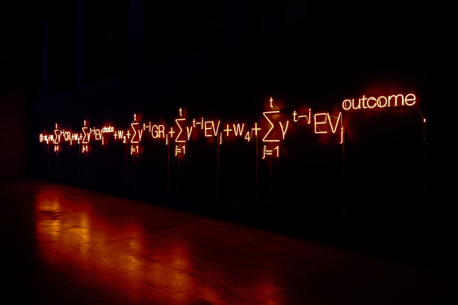 Installation view of sculptures by Liam Gillick