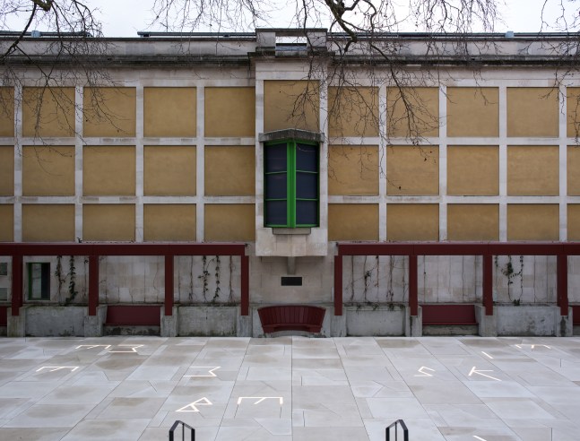 Installation view of outdoor sculpure by Martin Boyce