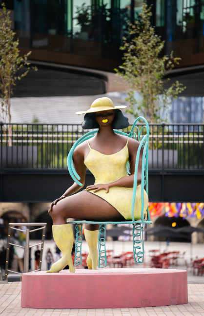 Installation view of sculpture by Tschabalala Self