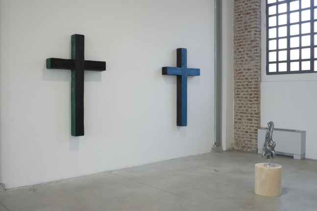 Installation view of sculptures by Valentin Carron
