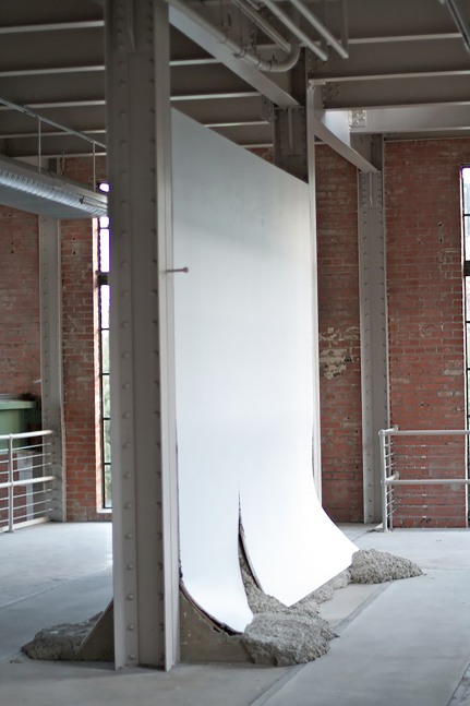 Installation view of sculpture by Oscar Tuazon