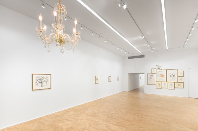 installation views of drawings by Karen Kilimnik