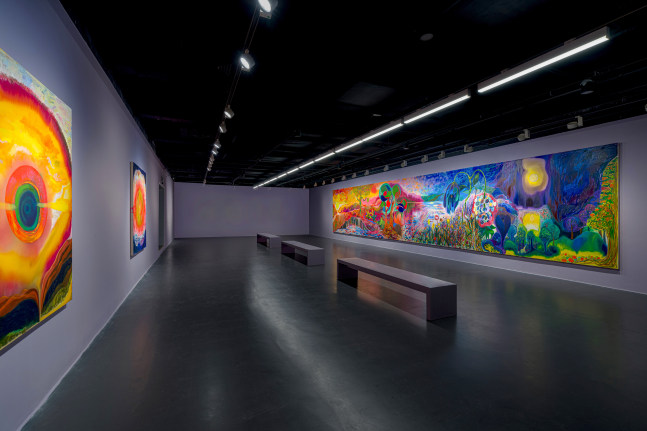 Installation view of Shara Hughes paintings exhibition