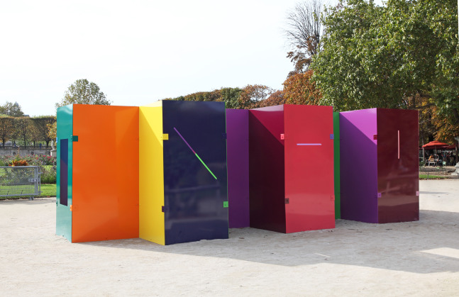 Installation view of sculpture by Sam Falls