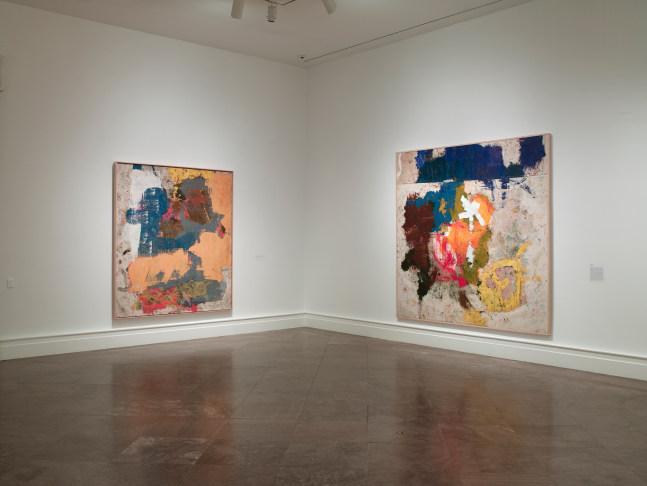 Installation view of paintings by Joe Bradley
