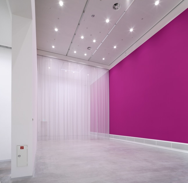 Installation by Gerwald Rockenschaub, New Season Beauty (1) 2007 Polyester curtain, metal rail: 960 x 920 cm Wall paint: 894 x 2120 cm