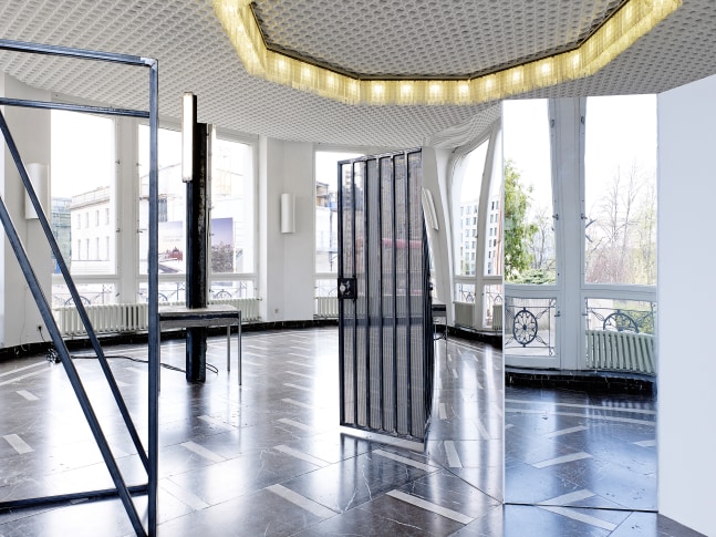 Installation view of sculptures by Oscar Tuazon