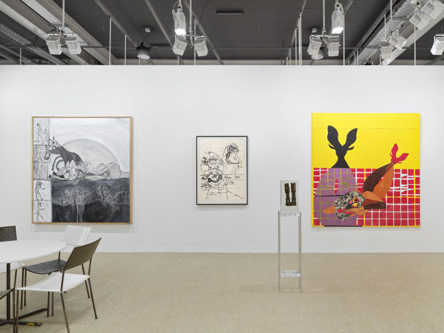 installation view of works by various artists at the Art Basel booth