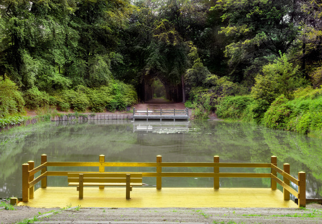 Installation view of living art installation by Ugo Rondinone